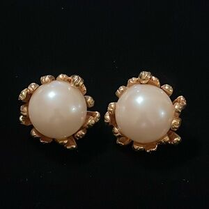 Faux Pearl & Gold Pierce Earrings